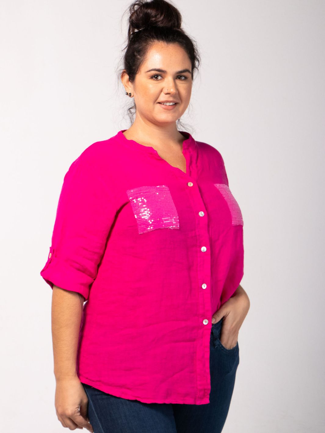 Short Sleeved Blouse with Floral Cut-Out - Coral