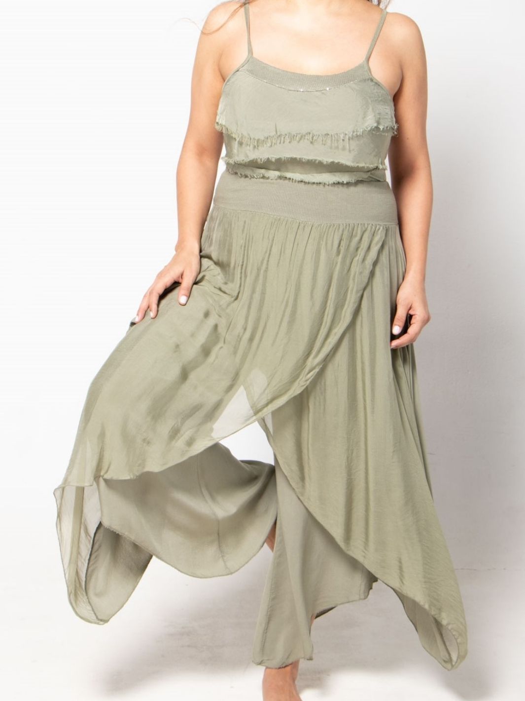 Silk Aladdin Pants - Olive