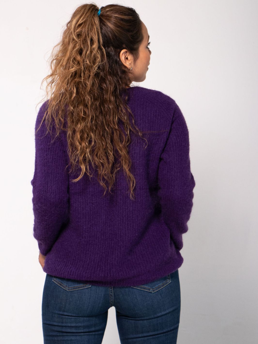 Celene V Neck Knitted Sweater - Purple