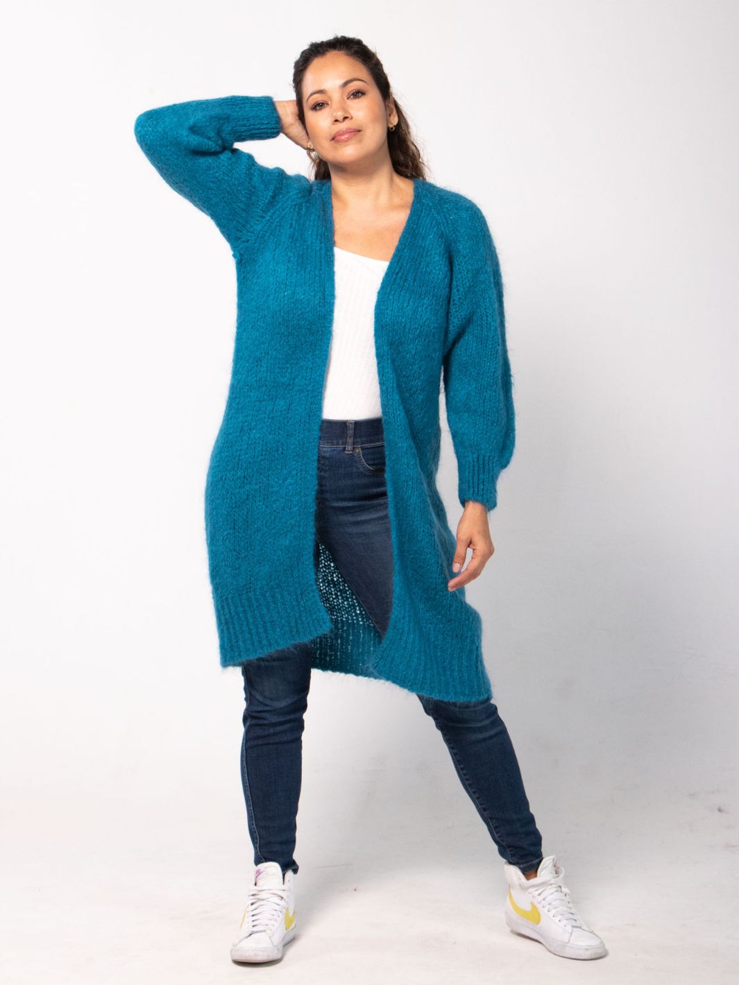 Amore Mio Long Knitted Cardigan - Turquoise