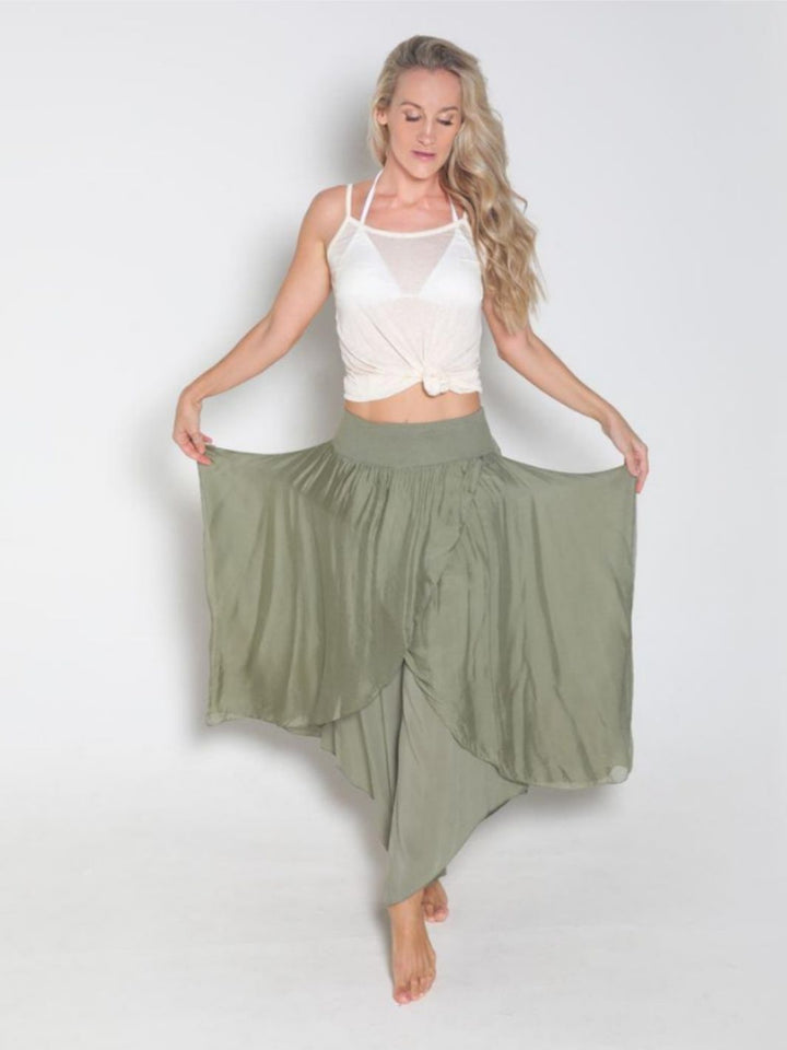 Silk Aladdin Pants - Olive