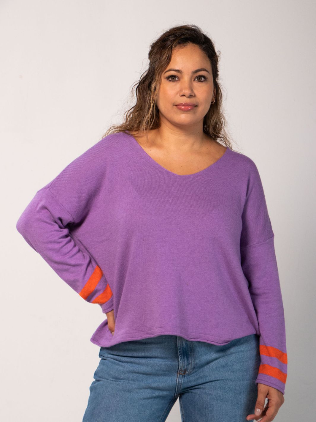 Star Quality V Neck Sweater - Orange