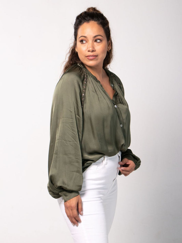 Rosa Chic Embellished Blouse - Olive