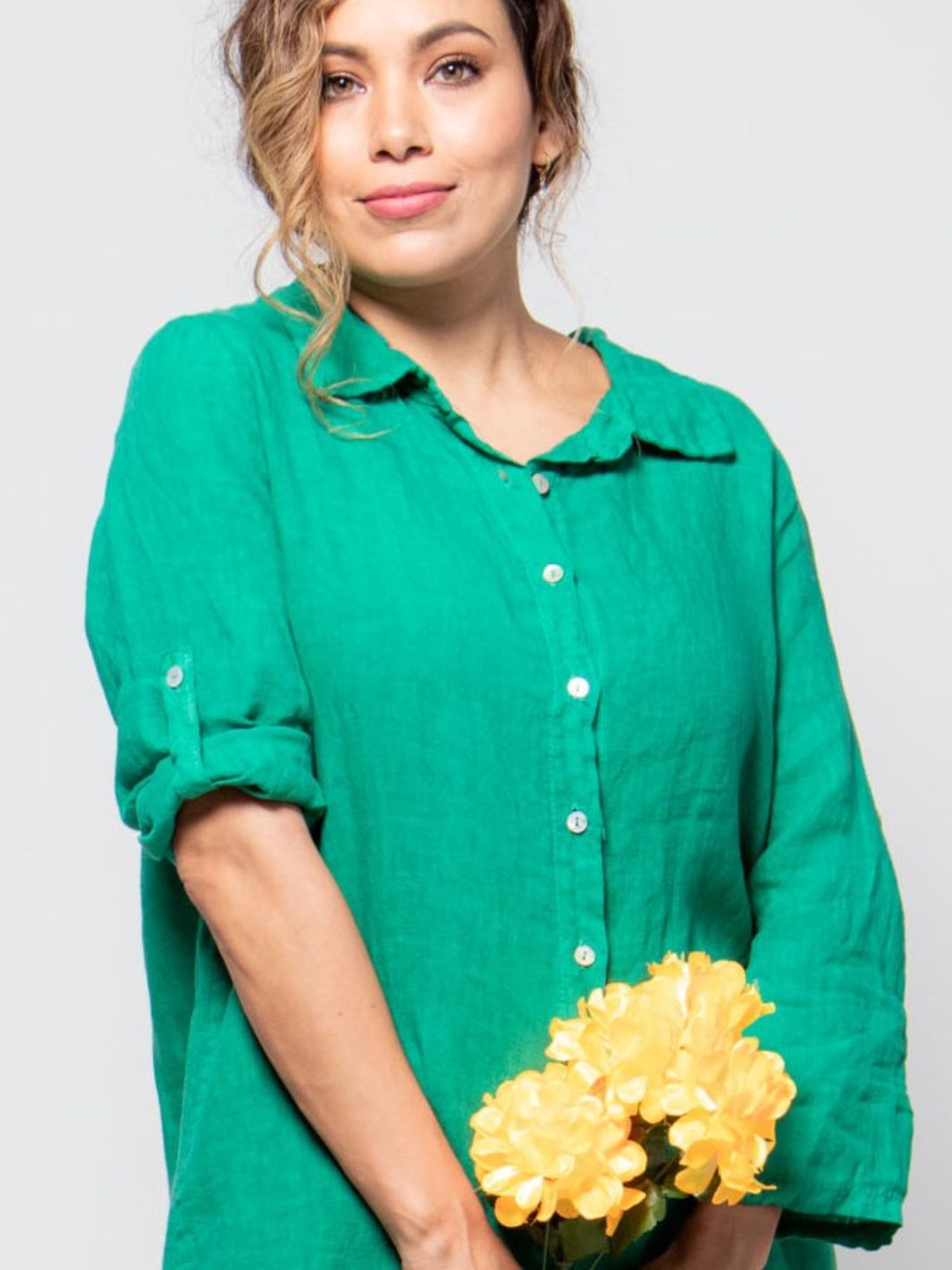Bold Linen Shirt Dress - Green